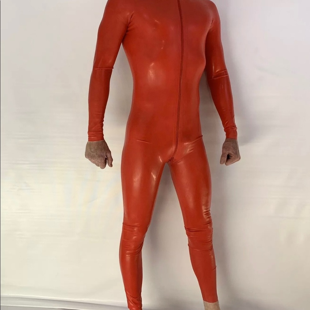 Latex Front Zipper Catsuit 100% Latex Rubber Red